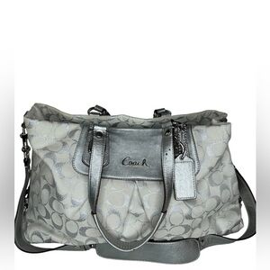 Coach Ashley Shoulder Satchel Purse Silver Metallic Signature Handle